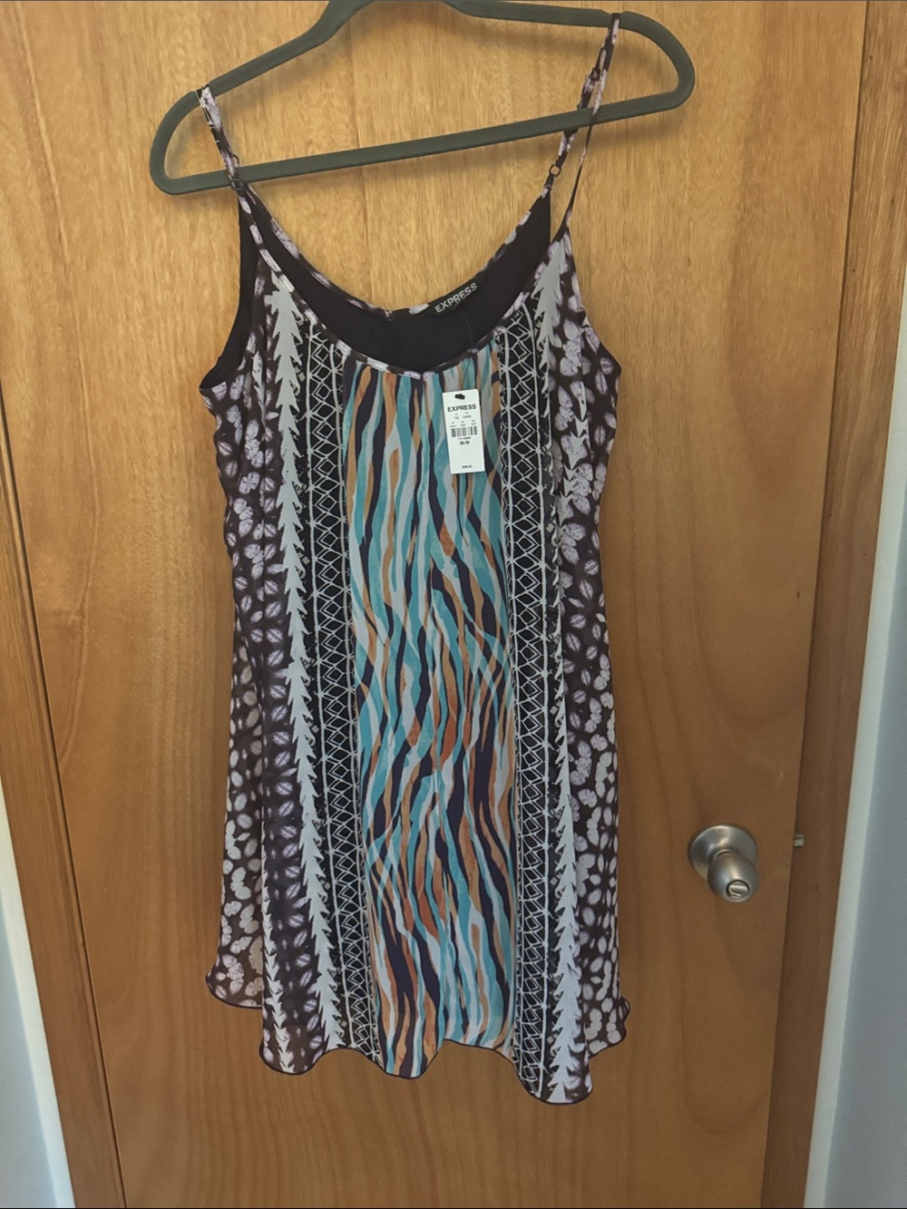Express Multicolor Spaghetti Strap Camisole Dress - Blue, Brown, Cream